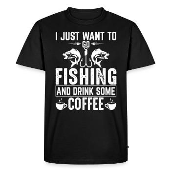 Je veux juste aller à la pêche et boire un café. - T-shirt Premium bio Homme - noir - Devant - Nico (187cm)