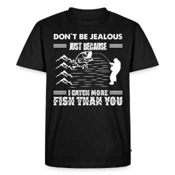 Ne sois pas jaloux juste parce que j’attrape plus de poissons - T-shirt Premium bio Homme - noir - Devant - Nico (187cm)