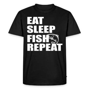 Manger dormir Poisson Répétition - - T-shirt Premium bio Homme - noir - Devant - Nico (187cm)
