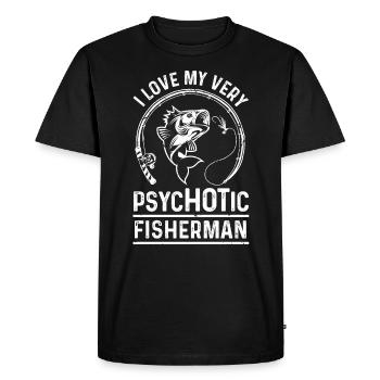 J’aime mon pêcheur très psychotique - T-shirt Premium bio Homme - noir - Devant - Nico (187cm)