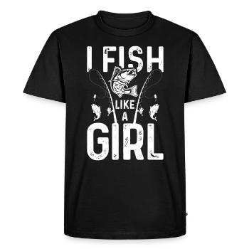 Je pêche comme une fille - T-shirt Premium bio Homme - noir - Devant - Nico (187cm)