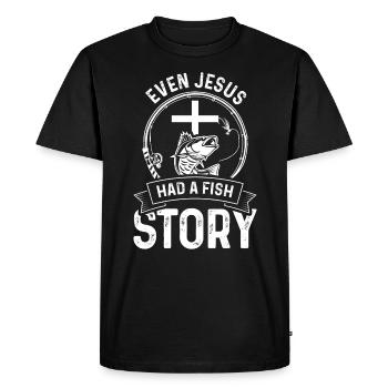 Même Jésus avait une histoire de poisson - T-shirt Premium bio Homme - noir - Devant - Nico (187cm)