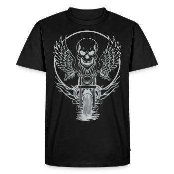 Skull on motorcycle with wings - Men's Premium Organic T-Shirt - black - Front - Nico (187cm)
