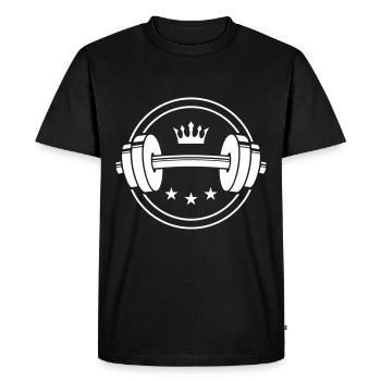 haltère icône poids symbole couronne - T-shirt Premium bio Homme - noir - Devant - Nico (187cm)