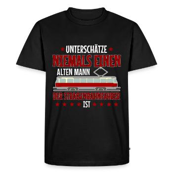 Straßenbahnfahrer unterschätze niemals Straßenbahn - Männer Premium Bio T-Shirt - Schwarz - Vorne - Nico (187cm)