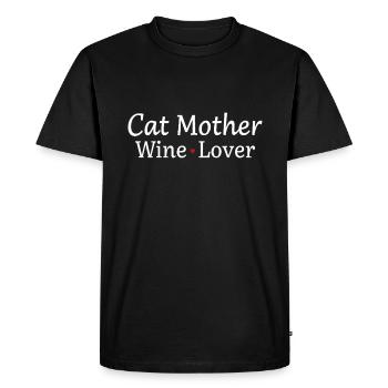 Cat Mother – Vin, amour et humour de chat - T-shirt Premium bio Homme - noir - Devant - Nico (187cm)