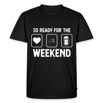 Si prêt pour le week-end - Bière - Tente de camping - T-shirt Premium bio Homme - noir - Devant - Nico (187cm)