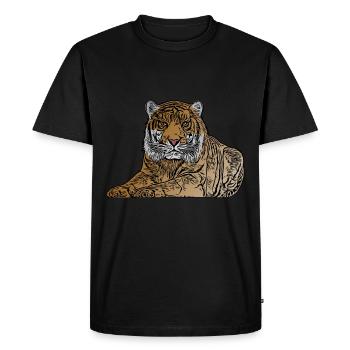 Tigre assis motif prédateur motif animal - T-shirt Premium bio Homme - noir - Devant - Nico (187cm)