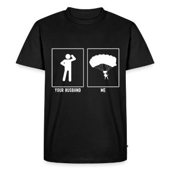 Her Husband - Me - Paragliding Activity - Men's Premium Organic T-Shirt - black - Front - Nico (187cm)