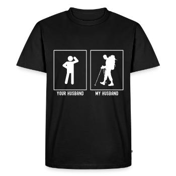 Your husband - My husband - Hiking hard - Men's Premium Organic T-Shirt - black - Front - Nico (187cm)