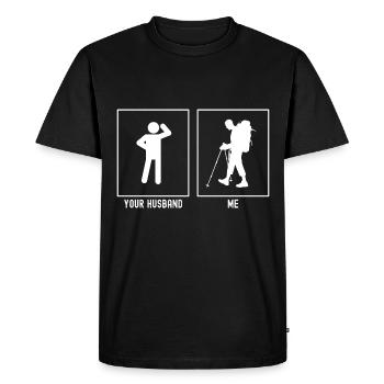 Her husband - me - Hiking hard - Men's Premium Organic T-Shirt - black - Front - Nico (187cm)