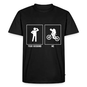 Your husband - Me - Mountain biking Action - Men's Premium Organic T-Shirt - black - Front - Nico (187cm)