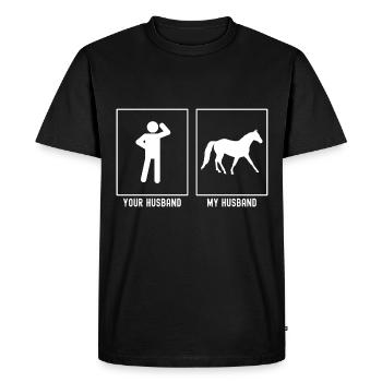 Your husband - My husband - horse gallop - Men's Premium Organic T-Shirt - black - Front - Nico (187cm)