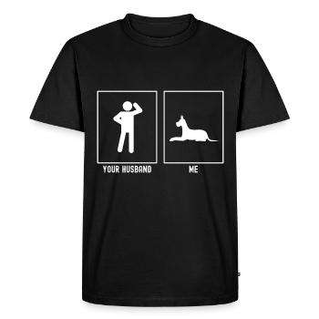 Her husband - me - Great Dane dog - Men's Premium Organic T-Shirt - black - Front - Nico (187cm)