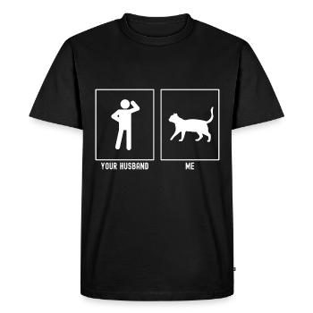 Votre mari - moi - promenade de chat - T-shirt Premium bio Homme - noir - Devant - Nico (187cm)
