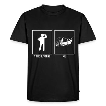 Votre mari - moi - pêcher le poisson pêché - T-shirt Premium bio Homme - noir - Devant - Nico (187cm)