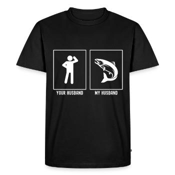 Votre mari - Mon mari - Pêche au poisson - T-shirt Premium bio Homme - noir - Devant - Nico (187cm)