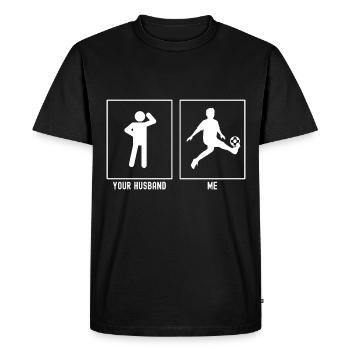 Her Husband - Me - Soccer Kid Kick - Men's Premium Organic T-Shirt - black - Front - Nico (187cm)