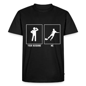 Her Husband - Me - Professional Soccer Kick - Men's Premium Organic T-Shirt - black - Front - Nico (187cm)