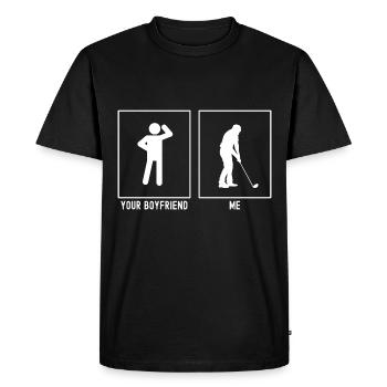 Votre ami - Mon ami - Préparation au coup de golf - T-shirt Premium bio Homme - noir - Devant - Nico (187cm)