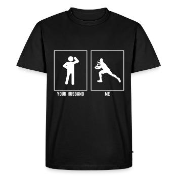 Her husband - me - tennis player blow - Men's Premium Organic T-Shirt - black - Front - Nico (187cm)