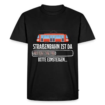 Straßenbahnfahrer Straßenbahn ist da - Männer Premium Bio T-Shirt - Schwarz - Vorne - Nico (187cm)