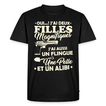 Tshirt pour Papa - J'ai deux Filles Magnifiques - T-shirt Premium bio Homme - noir - Devant - Nico (187cm)