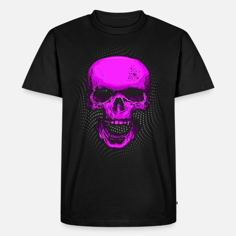 Pinker Totenkopf - Männer Premium Bio T-Shirt - Schwarz