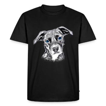 Tête de chien mignon aux yeux balue - T-shirt Premium bio Homme - noir - Devant - Nico (187cm)