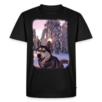 Husky dans la neige peinture portrait de chien - T-shirt Premium bio Homme - noir - Devant - Nico (187cm)