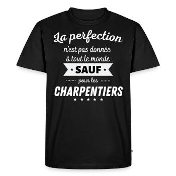 La perfection nest pas donnée sauf aux charpentier - T-shirt Premium bio Homme - noir - Devant - Nico (187cm)