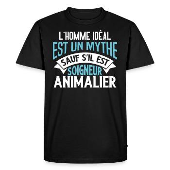 Soigneur animalier humour métier animaux, carrière - T-shirt Premium bio Homme - noir - Devant - Nico (187cm)