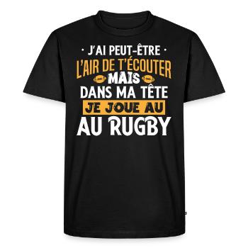 Rugby sport idée cadeau rugbyman ballon de rugby - T-shirt Premium bio Homme - noir - Devant - Nico (187cm)