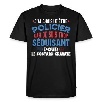 Policier métier humour cadeau police. Anniversaire - T-shirt Premium bio Homme - noir - Devant - Nico (187cm)