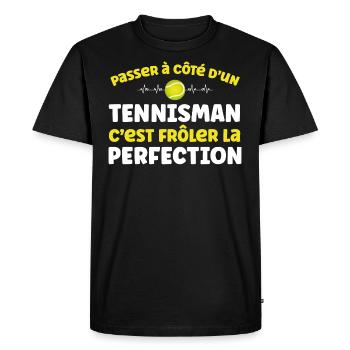 Tennisman, idée cadeau sport de balle humoristique - T-shirt Premium bio Homme - noir - Devant - Nico (187cm)