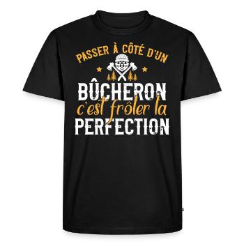 Bûcheron humour métier, bois, idée cadeau original - T-shirt Premium bio Homme - noir - Devant - Nico (187cm)