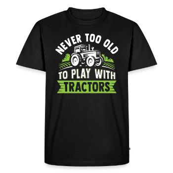 never too old to play with tractors - Men's Premium Organic T-Shirt - black - Front - Nico (187cm)