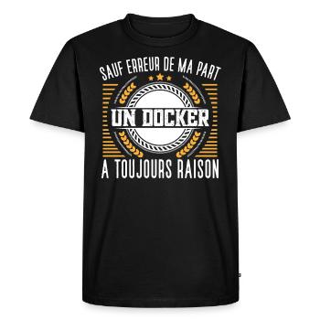 Docker idée cadeau. Transport marchandise humour - T-shirt Premium bio Homme - noir - Devant - Nico (187cm)