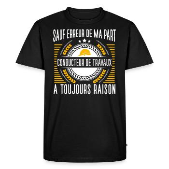 Conducteur de travaux idée cadeau métier chantier - T-shirt Premium bio Homme - noir - Devant - Nico (187cm)