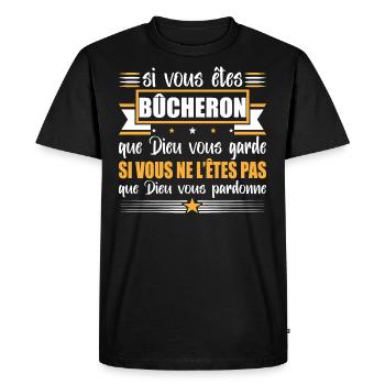Bûcheron humour métier, bois, idée cadeau original - T-shirt Premium bio Homme - noir - Devant - Nico (187cm)