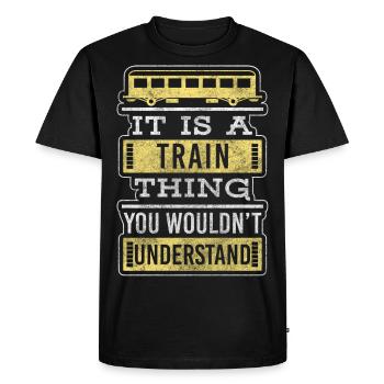 Locomotive à vapeur ferroviaire Modèle de chemin de fer - T-shirt Premium bio Homme - noir - Devant - Nico (187cm)
