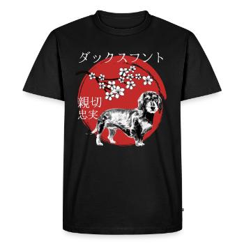Dachshund Japan Kanji Style for Dog Lovers - Men's Premium Organic T-Shirt - black - Front - Nico (187cm)