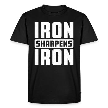 Iron Sharpens Iron Christian Workout Iron - Men's Premium Organic T-Shirt - black - Front - Nico (187cm)
