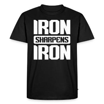Iron Sharpens Iron Christian Workout Iron - Men's Premium Organic T-Shirt - black - Front - Nico (187cm)