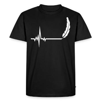 Plume Battement de Coeur dessiné à la main - T-shirt Premium bio Homme - noir - Devant - Nico (187cm)