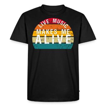 Live Music Makes Me Alive Retro Sunset Quote - Men's Premium Organic T-Shirt - black - Front - Nico (187cm)