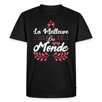 La meilleur du monde. Cadeau copine cadeau d'amour - T-shirt Premium bio Homme - noir - Devant - Nico (187cm)