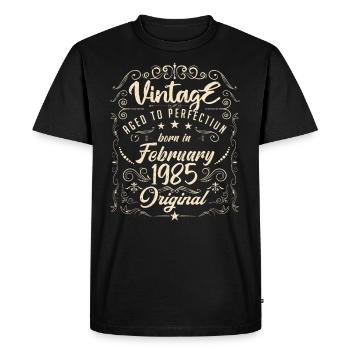 Vintage Né(e) en Février 1985 anniversaire février - T-shirt Premium bio Homme - noir - Devant - Nico (187cm)