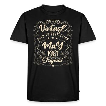 Vintage Born in May 1981. Birthday May 1981. - Men's Premium Organic T-Shirt - black - Front - Nico (187cm)