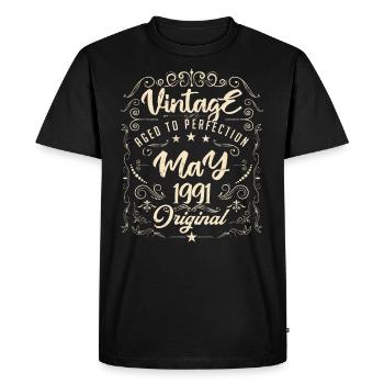 Vintage born in May 1991. Birthday May 1991. - Men's Premium Organic T-Shirt - black - Front - Nico (187cm)